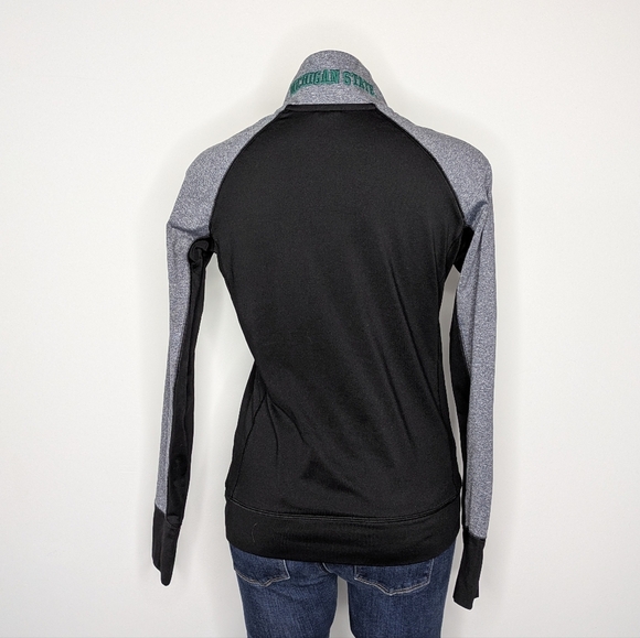 PINK Victoria's Secret Black Grey Green MSU Michigan State 1/4 Zip Pullover M - Picture 5 of 7